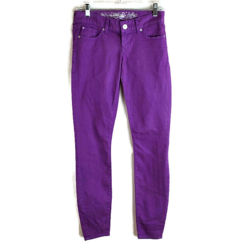 CC - Express Jeans Women's 0 Pants Solid Purple Legging Slim Fit Ultra Low Rise